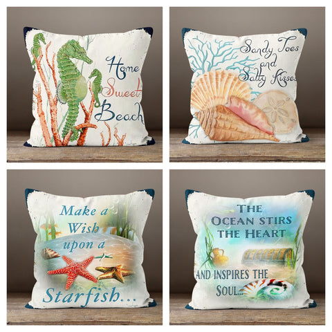 Beach House Pillow Case|Navy Marine Pillow Cover|Decorative Nautical Cushions|Coastal Throw Pillow|Blue Starfish Home Decor|Nautical Decor