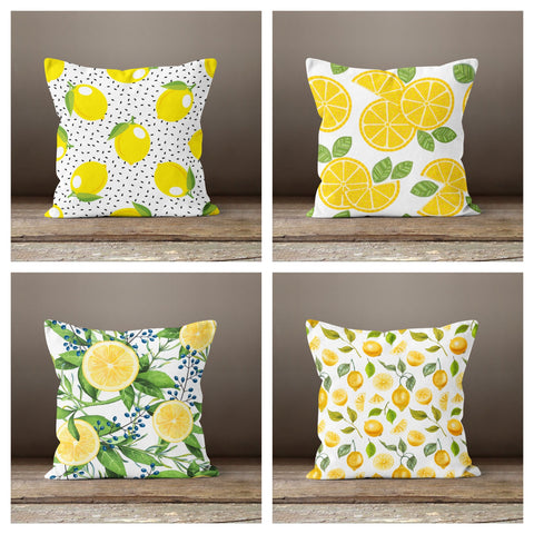 Floral Lemon Pillow Case|Yellow Lemon Cushion Cover|Decorative Cushion Case|Lemon Home Decor|Housewarming Farmhouse Design Lemon Pillow Case