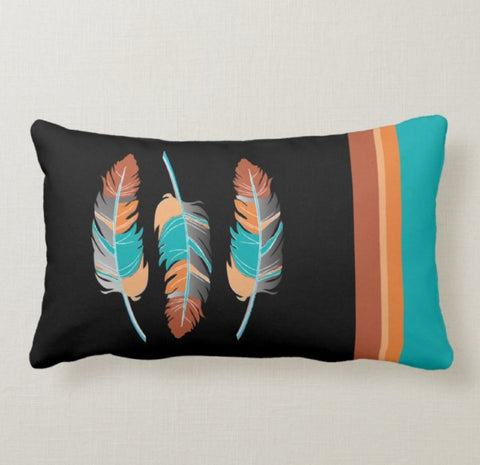 Feather Pillow Cover|Colorful Feather Cushion Case|Decorative Throw Pillow|Boho Bedding Home Decor|Native American Style Lumbar Pillow Top