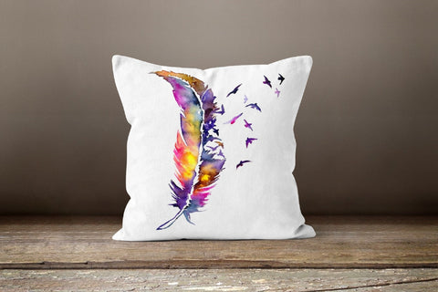 Feather Pillow Cover|Colorful Feather Cushion Case|Decorative Throw Pillow|Boho Bedding Home Decor|Native American Style Lumbar Pillow Top