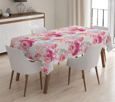 Floral Tablecloth|High Quality Table Cover|Table Decor with Pink Blue Purple Flower|Farmhouse Table Top|Summer Trend Rectangular Tablecloth