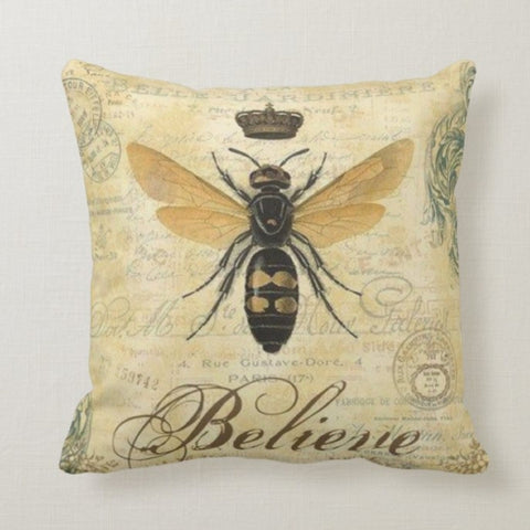 Queen Bee Pillow Case|Floral Bee Pillow Cover|Decorative Cushion Case|Housewarming Bee Pillow|Farmhouse Bee Cushion Cover|Bee Throw Pillow