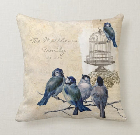 Floral Bird Pillow Case|Bird Cage and Eggs Pillow Cover|Decorative Floral Cushion Case|Housewarming Boho Pillow|Farmhouse Porch Cushion Case