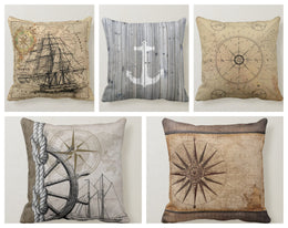 Nautical Pillow Case|Navy Marine Pillow Cover|Decorative Nautical Cushions|Anchor Throw Pillow|Gray and Brown Navy Home Decor|Nautical Decor