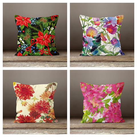 Red Floral Pillow Cover|Pink Summer Cushion Case|Decorative Throw Pillow Case|Bedding Home Decor|Housewarming Farmhouse Style Pillow Case