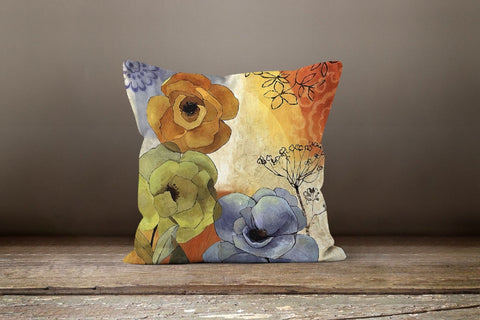 Floral Pillow Cover|Watercolor Cushion Case|Decorative Throw Pillow|Boho Bedding Home Decor|Housewarming Farmhouse Style Yellow Gray Pillow