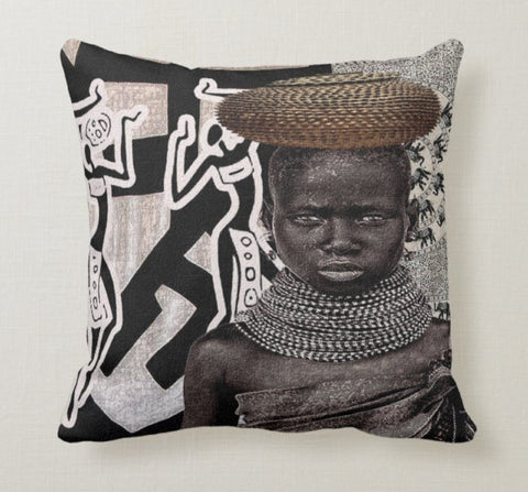 Black African Pillow Cover|Southwestern Black Rug Design Cushion|Authentic Pillow Case|Aztec Home Decor|African Child Geometric Pillow Case