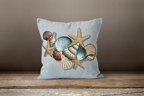 Beach House Pillow Case|Navy Marine Pillow Cover|Nautical Blue Gray Cushion|Seaweed Throw Pillow|Seashell Home Decor|Porch Red Pillow Case
