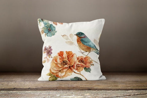 Floral Bird Pillow Case|Bird and Flower Pillow Cover|Decorative Floral Cushion Case|Housewarming Boho Pillow|Farmhouse Colorful Home Decor