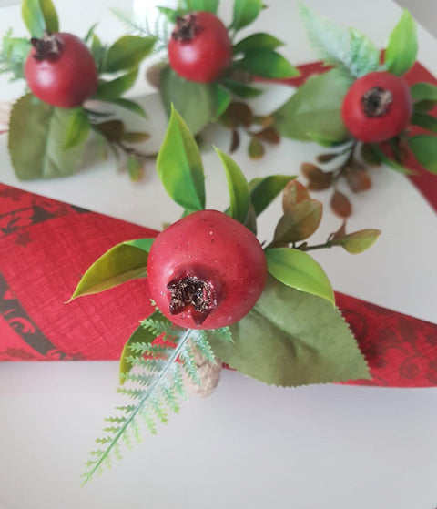 Faux Pomegranate Napkin Ring|Faux Fruit Napkin Holder|Red Pomegranate Decor|Summer Wedding Event Table Centerpiece|Rustic Kitchen Table Top