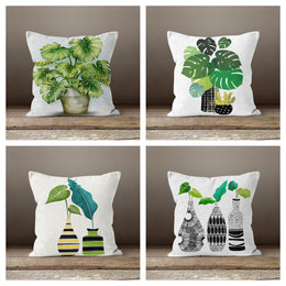 Green Plant Pillow Case|Housewarming Vase Plant Decor|Farmhouse Cushion Case|Decorative Pillow Case|Bedding Home Decor|Floral Pillow Cover