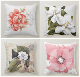 Floral Pillow Cover|Summer Trend Cushion Case|White Pink Floral Throw Pillow Cases|Bedding Home Decor | Housewarming Farmhouse Style Pillows