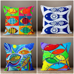 Beach House Pillow Case|Marine Fish Pillow Cover|Decorative Nautical Cushions|Coastal Throw Pillow|Colorful Fishes Home Decor|Nautical Decor