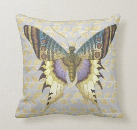 Butterfly Pillow Case|Blue Butterfly Pillow Cover|Decorative Floral Cushion Case|Housewarming Boho Pillow|Farmhouse Porch Cushion Case