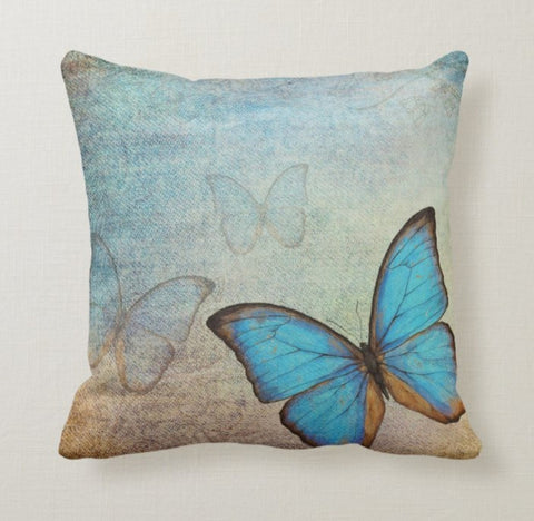 Butterfly Pillow Case|Blue Butterfly Pillow Cover|Decorative Floral Cushion Case|Housewarming Boho Pillow|Farmhouse Porch Cushion Case