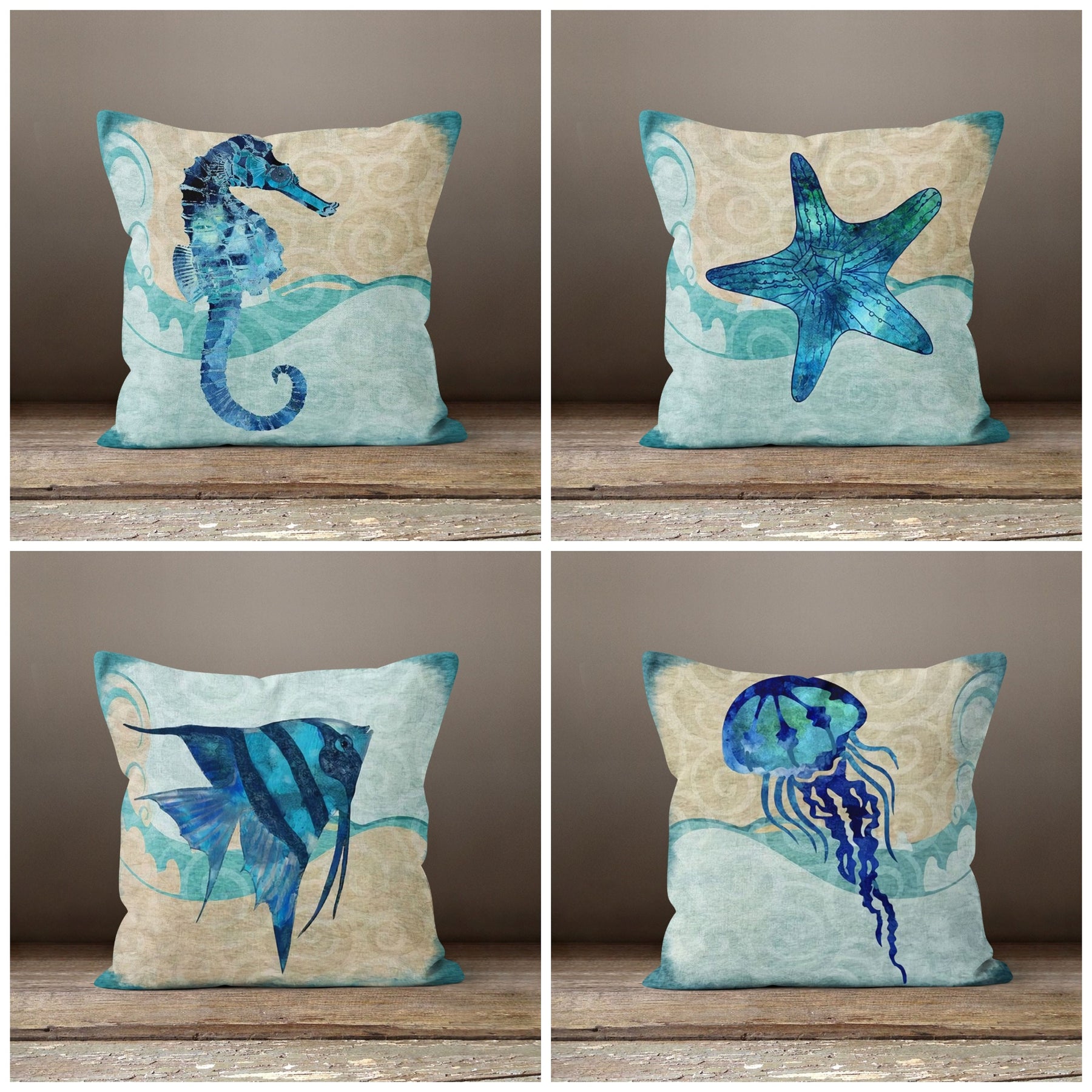 Shop Beach Coastal House Decorative Pillow 18x18 Blue, Pillows