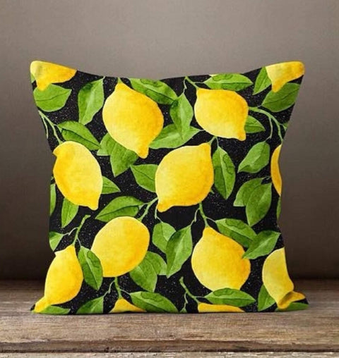 Yellow Lemons with Green Leafage Pillow Cover|Decorative Cushion Case|Home Decor with Lemon|Housewarming Gift|Floral Realtor Gift|Only Cover