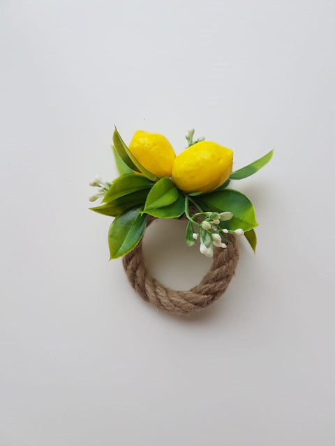 Faux Lemon Napkin Ring|White Floral Lemon Napkin Holder|Farmhouse Table Decor|Summer Wedding Table Centerpiece|Fresh Citrus Kitchen Decor