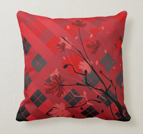 Red Floral Pillow Cover|Fall Trend Cushion Case|Decorative Throw Pillow Case|Bedding Home Decor|Housewarming Farmhouse Style Pillow Case