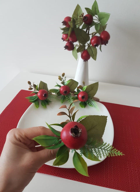 Faux Pomegranate Napkin Ring|Faux Fruit Napkin Holder|Red Pomegranate Decor|Summer Wedding Event Table Centerpiece|Rustic Kitchen Table Top