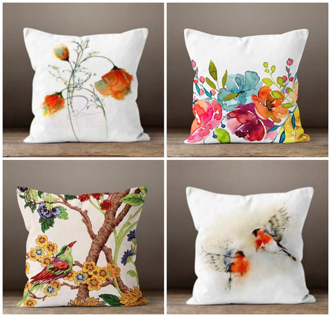 Floral Bird Pillow Case|Birds and Flowers Pillow Cover|Decorative Floral Cushion Case|Housewarming Boho Pillow|Farmhouse Colorful Home Decor