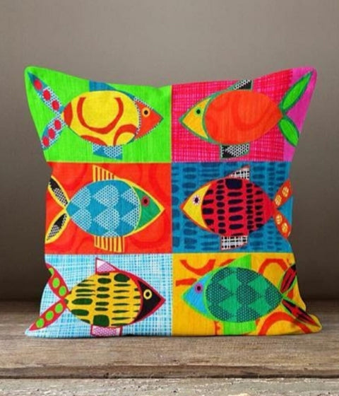 Beach House Pillow Case|Marine Fish Pillow Cover|Decorative Nautical Cushions|Coastal Throw Pillow|Colorful Fishes Home Decor|Nautical Decor