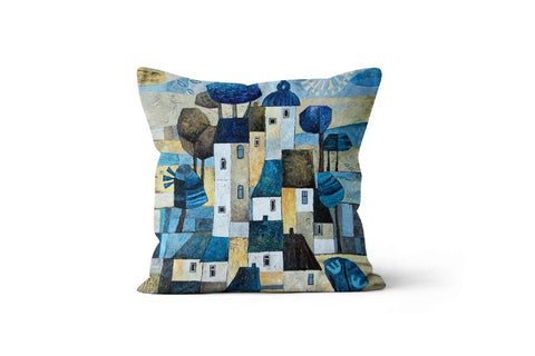 Blue Floral Houses Pillow Cover|Summer Trend Bedding Home Decor|Blue Lumbar Pillow|Housewarming Farmhouse Cushion Case|Throw Pillow Case