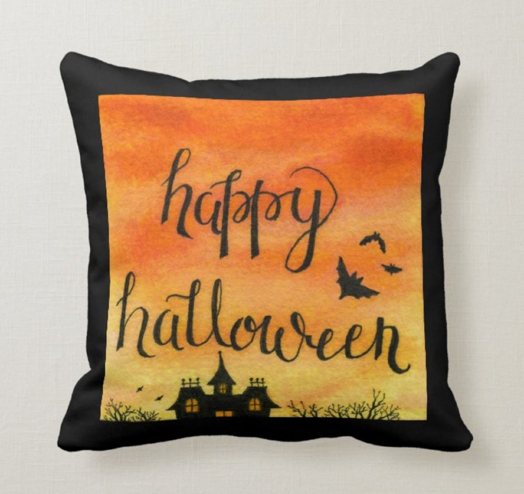 Halloween Pillow Case|Fall Trend Pillow|Autumn Bats Cushion Case|Orange Pumpkin Throw Pillow|Trick or Treat Home Decor|Happy Halloween Decor
