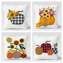 Fall Trend Pillow Cover|Autumn Cushion Case|Orange Pumpkin Checkered Throw Pillow|Thanksgiving Fall Home Decor|Housewarming Sunflower Pillow