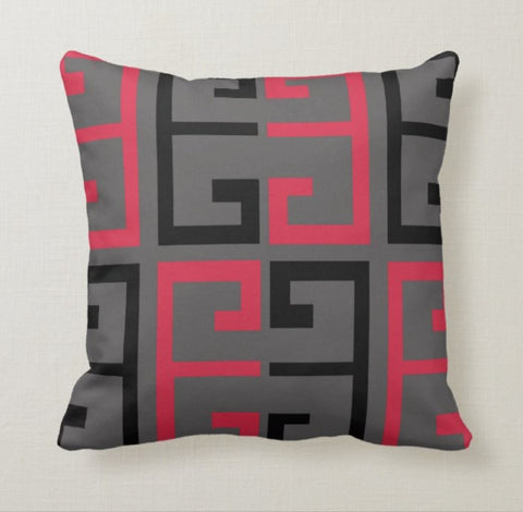Ikat Pillow Cover|Decorative Aztec Pillow Cover|Musical Note Cushion Case|Bedding Home Decor|Housewarming Gray, Black and Red Pillow Case