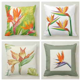 Floral Pillow Cover|Bird of Paradise Flower Cushion Case|Decorative Throw Lumbar Case|Housewarming Cushion Cover|Floral Porch Pillow Top