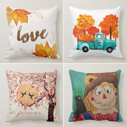 Fall Trend Pillow Cover|Autumn Cushion Case|Orange Leaves Throw Pillow|Autumn Tree Home Decor|Housewarming Sunflower Scarecrow Pillow Top