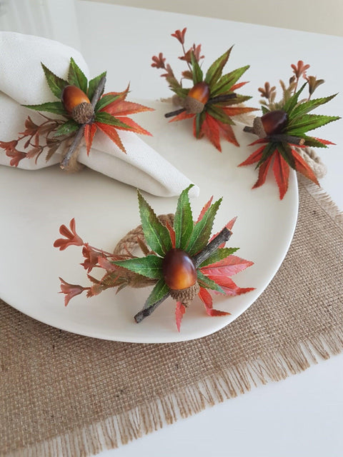 Acorn Napkin Rings|Fall Trend Napkin Ring|Acorn with Maple Leaves|Autumn Napkin Ring|Fall Decor|Farmhouse Tablecenterpiece|Rustic Tablescape