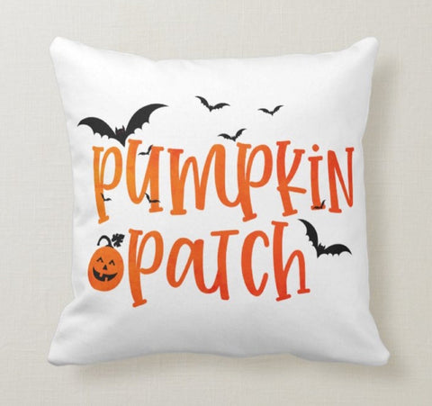 Halloween Pillow Case|Fall Trend Pumpkin Patch Cushion|Autumn Cushion Case|Checkered Orange Pumpkins Throw Pillow|Bats Home Decor|Fall Decor