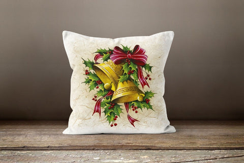 Christmas Pillow Cover|Xmas Flower with Candle and Jingle Bell Decor|Winter Trend Throw Pillow Case|Xmas Gift Idea|Red Poinsettia Pillow Top