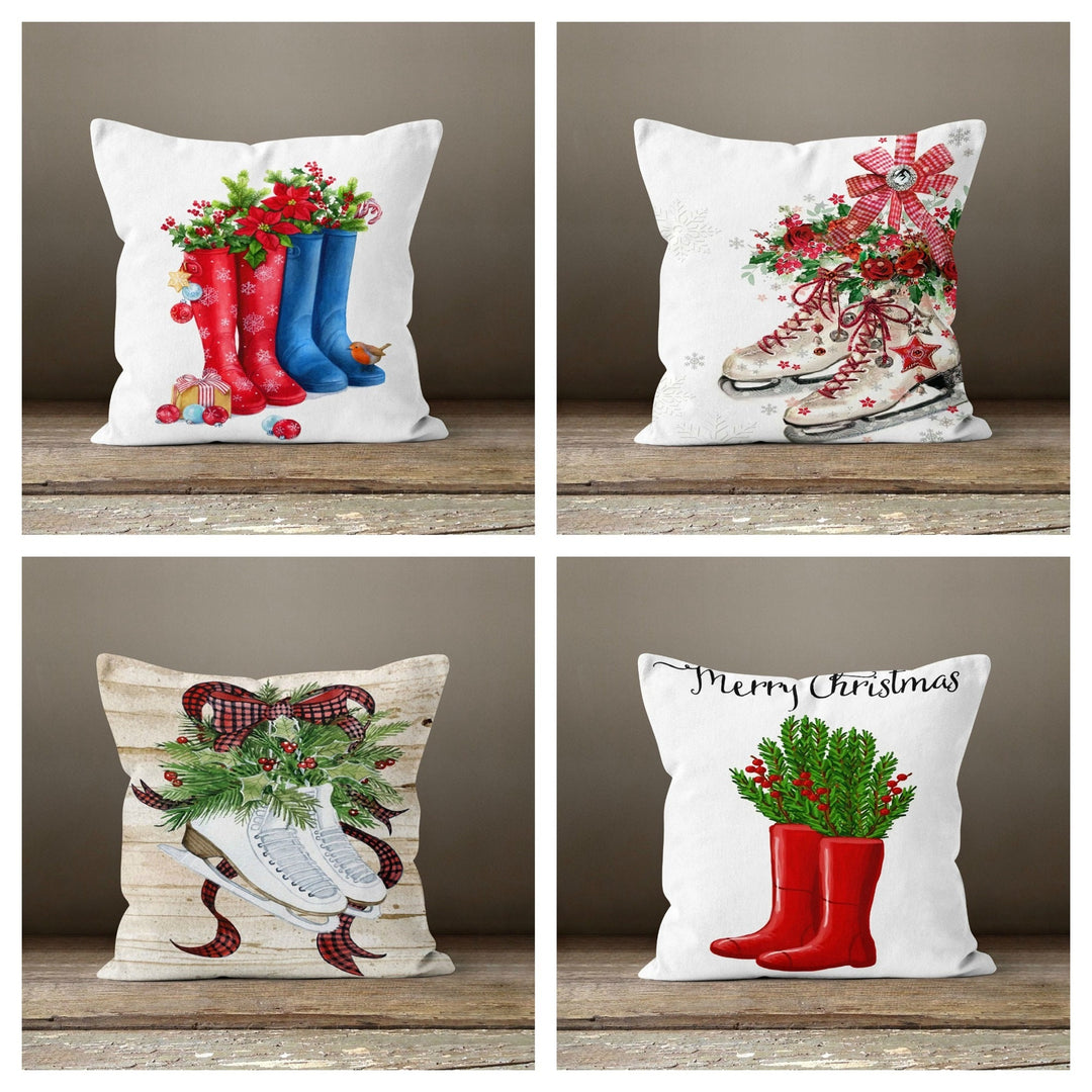 Christmas Pillow Cover|Xmas Ice Skates Decor|Winter Decorative Pillow Case|Xmas Boots Throw Pillow|Xmas Gift|Outdoor Pillow|Xmas Pillow Case