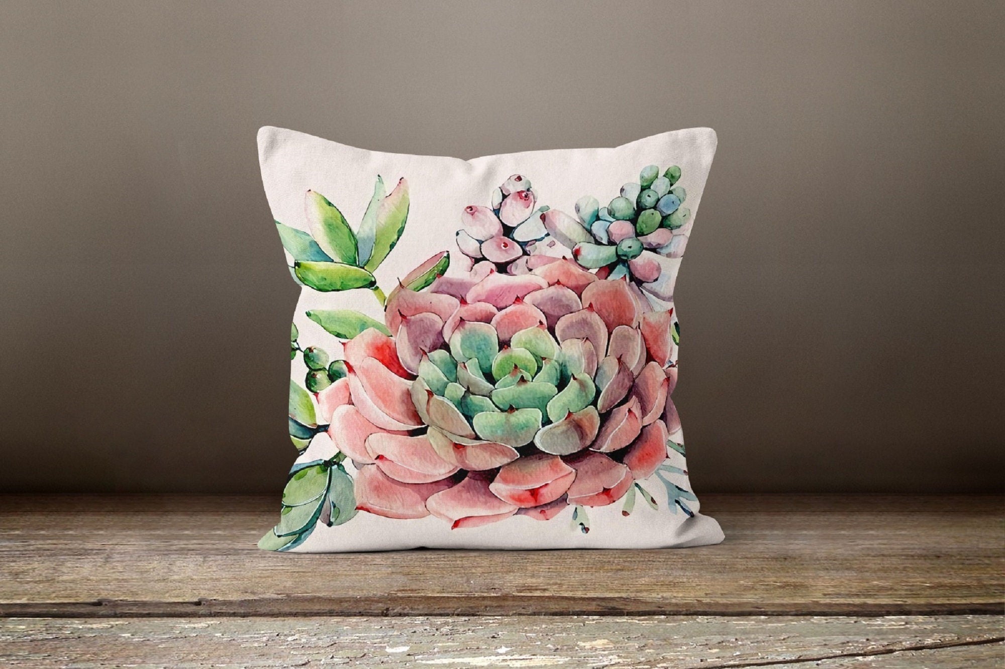 pink succulent pillow Floral Pink Green Pillow Cover with Succulent