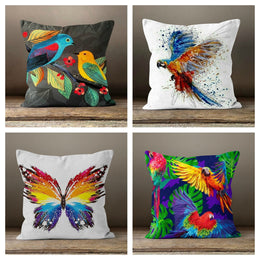 Animals Pillow Cover|Parrot Butterfly Prints Throw Pillow Case|Colorful Decorative Lumbar Pillow|Housewarming Cushion Case|Authentic Pillow