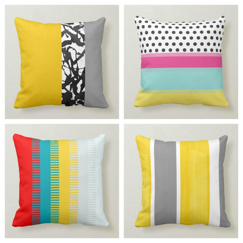 Colorful Pillow Cover|Geometric Outdoor Cushion Case|Decorative Throw Pillow|Bedding Home Decor|Housewarming Pillow Cover|Yellow Gray Pillow