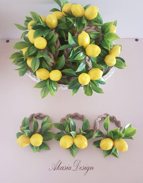 Faux Lemon Napkin Ring|Floral Lemon Napkin Holder|Farmhouse Table Decor|Summer Wedding Table decor|Table Centerpiece|Rustic Kitchen Decor