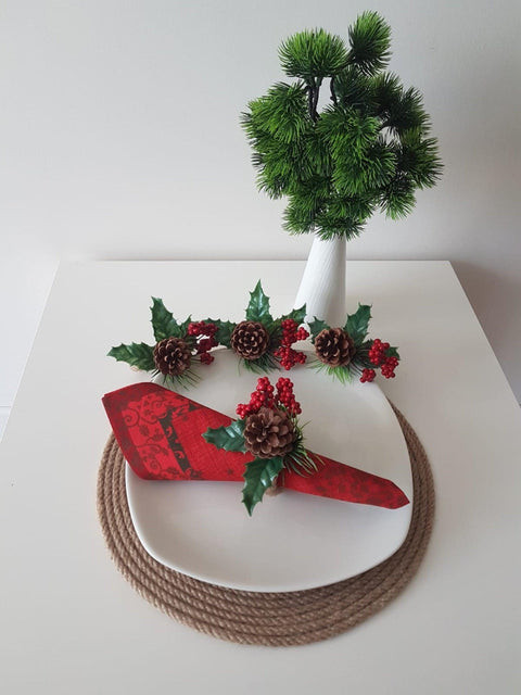 Christmas Napkin Rings|Winter Trend Napkin Ring|Fall Jute Rope Napkin Holder|Winter Decor|Pinecones Tablecenterpiece|Christmas Tablescape