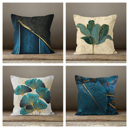Decorative Emerald Pillow Case|Blue Leaf Pillow Cover|Floral Cushion Case|Housewarming Throw Pillow Top|Farmhouse Style Spring Trend Decor