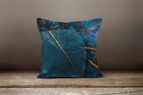 Decorative Emerald Pillow Case|Blue Leaf Pillow Cover|Floral Cushion Case|Housewarming Throw Pillow Top|Farmhouse Style Spring Trend Decor