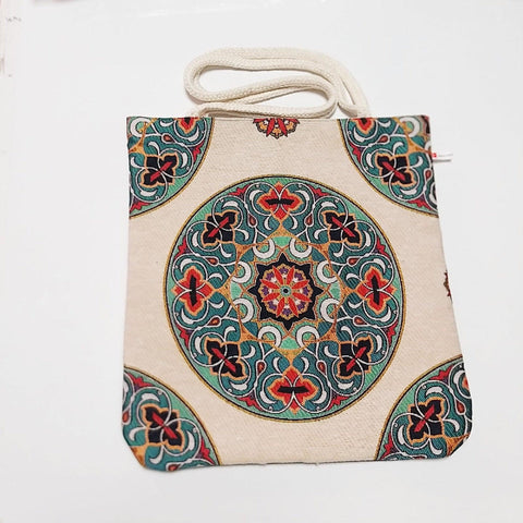 Tile Pattern Shoulder Bag|Rug Design Tapestry Shoulder Bag|Authentic Tote Bag|Carpet Handbag|Weekender Shopping Bag|Floral Gobelin Woven Bag