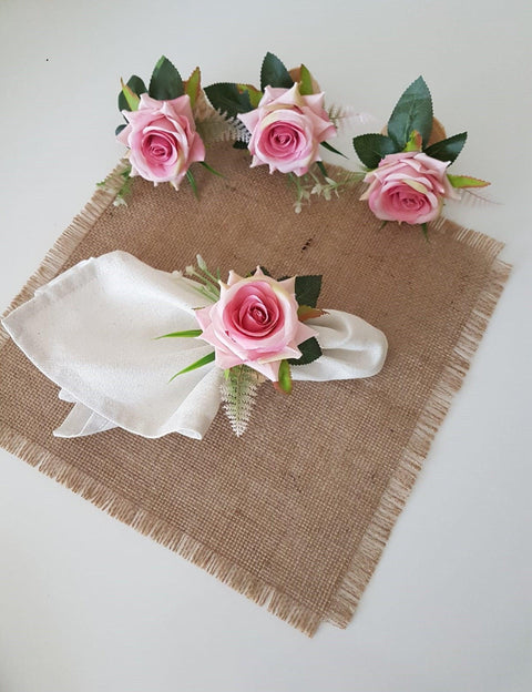 Pink Rose Napkin Ring|Summer Trend Napkin Holder|Floral Napkin Ring|Love Gift For Him or Her|Wedding Table Top|Jute Rope Table Centerpiece
