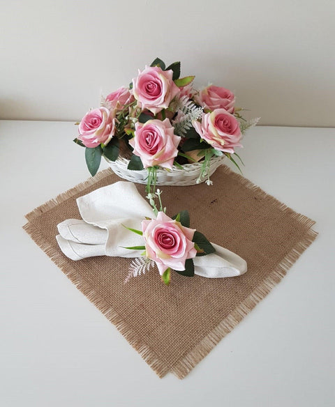 Pink Rose Napkin Ring|Summer Trend Napkin Holder|Floral Napkin Ring|Love Gift For Him or Her|Wedding Table Top|Jute Rope Table Centerpiece