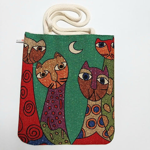 Cute Cats Tapestry Shoulder Bags|Fabric Handmade Bag|Woven Shoulder Bag|Cat Print Tote Bag|Carpet Bag|Gobelin Cat Love Bag|Gift for Her