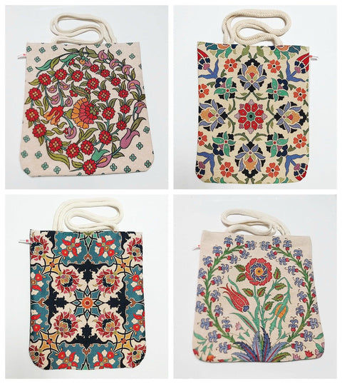 Turkish Tulip Tile Pattern Shoulder Bags|Tapestry Handmade Bag|Handmade Shoulder Bag|Rug Design Tote Bag|Carpet Bag|Tapestry Shoulder Bag