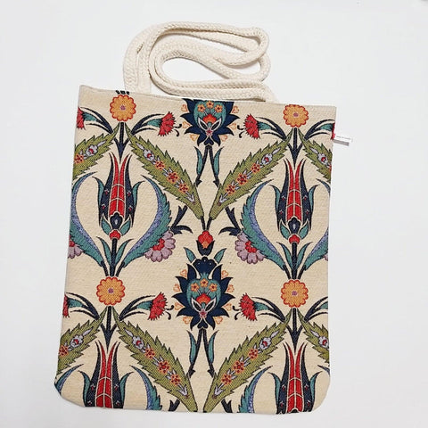 Turkish Tulip Tile Patterns Shoulder Bags|Tapestry Fabric Handmade Bag|Handmade Shoulder Bag|Rug Design Tote Bag|Tapestry Woman Handmade Bag