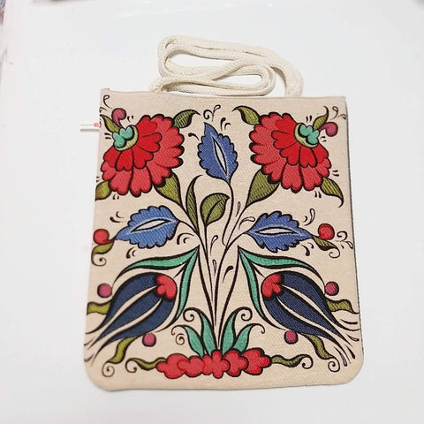 Turkish Tulip Tile Patterns Shoulder Bag|Tapestry Fabric Handmade Bag|Handmade Shoulder Bags|Rug Design Tote Bag|Tapestry Woman Handmade Bag